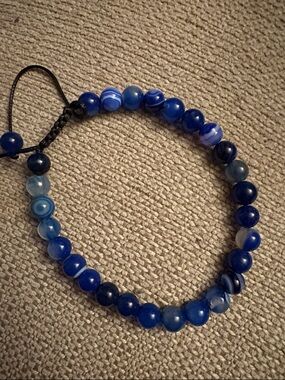 Blue Agate Beaded Bracelet adjustable